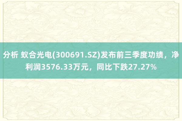 分析 蚁合光电(300691.SZ)发布前三季度功绩，净利润3576.33万元，同比下跌27.27%