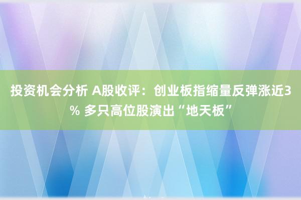 投资机会分析 A股收评：创业板指缩量反弹涨近3% 多只高位股演出“地天板”