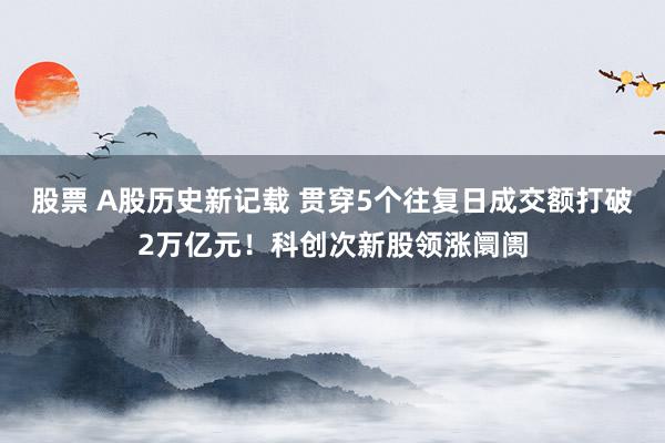 股票 A股历史新记载 贯穿5个往复日成交额打破2万亿元！科创次新股领涨阛阓