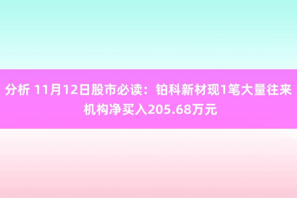 分析 11月12日股市必读：铂科新材现1笔大量往来 机构净买入205.68万元