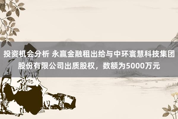 投资机会分析 永赢金融租出给与中环寰慧科技集团股份有限公司出质股权，数额为5000万元