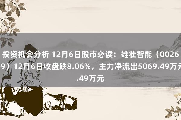 投资机会分析 12月6日股市必读：雄壮智能（002689）12月6日收盘跌8.06%，主力净流出5069.49万元