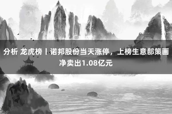 分析 龙虎榜丨诺邦股份当天涨停，上榜生意部策画净卖出1.08亿元