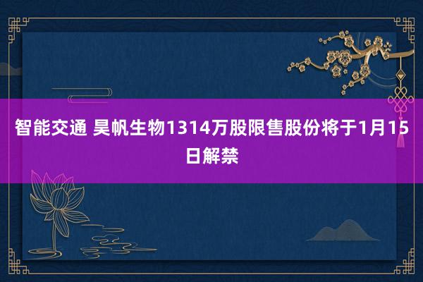 智能交通 昊帆生物1314万股限售股份将于1月15日解禁