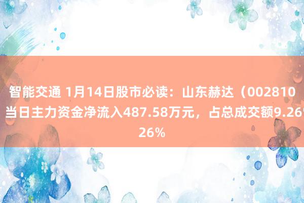 智能交通 1月14日股市必读：山东赫达（002810）当日主力资金净流入487.58万元，占总成交额9.26%