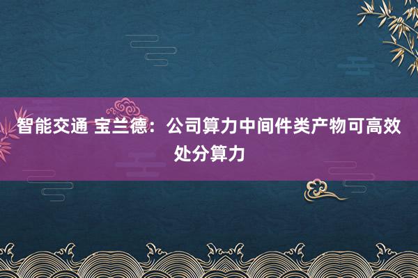 智能交通 宝兰德：公司算力中间件类产物可高效处分算力