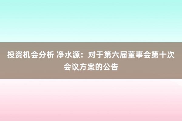 投资机会分析 净水源：对于第六届董事会第十次会议方案的公告