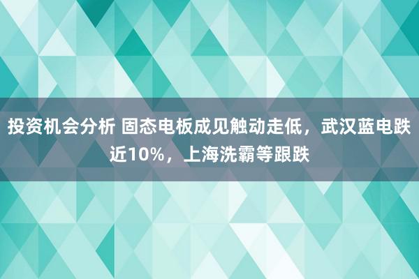 投资机会分析 固态电板成见触动走低，武汉蓝电跌近10%，上海洗霸等跟跌